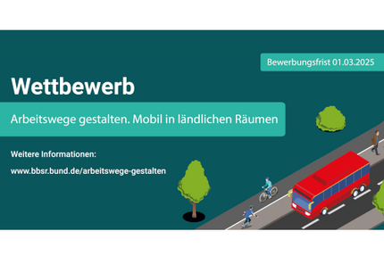 Keyvisual des Wettbewerbs "Arbeitswege gestalten. Mobil in ländlichen Räumen" des BBSR