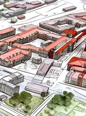 Zertifikatslehrgang "Bauplanungsrecht für die Bauverwaltung" Illustration Bauplanung eines Stadtteils